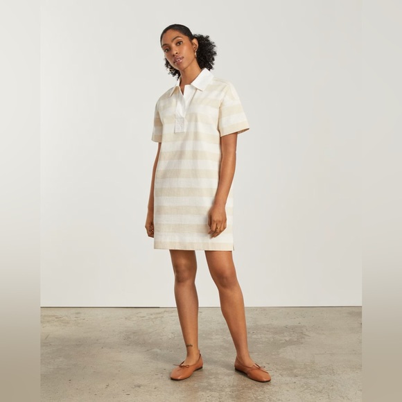 EVERLANE The Organic Cotton Polo Dress Tan and White Beige Size Small NWT - Picture 3 of 7
